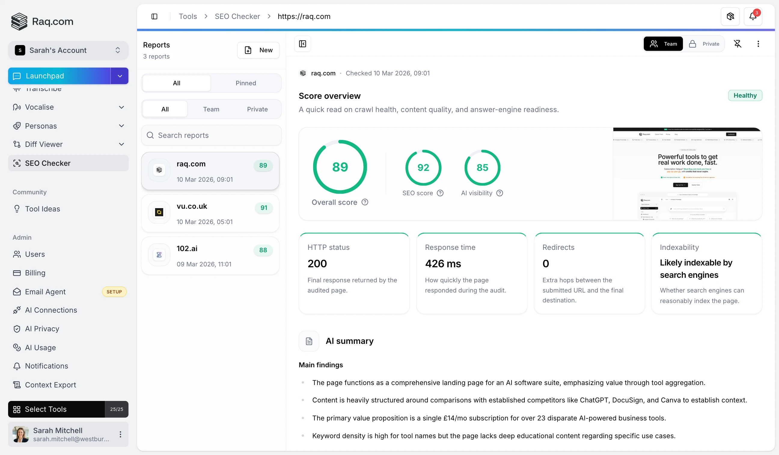 SEO & AEO Checker: Audits and Answer Visibility Monitoring